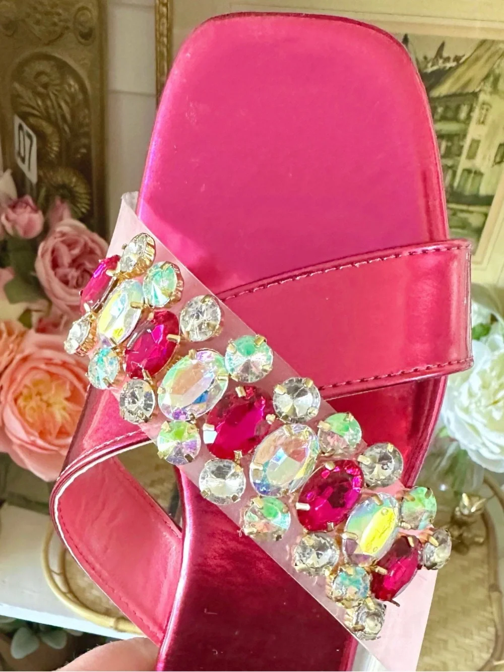 Pazzle Fuchsia Slip Into Sparkle Sandals, size 11